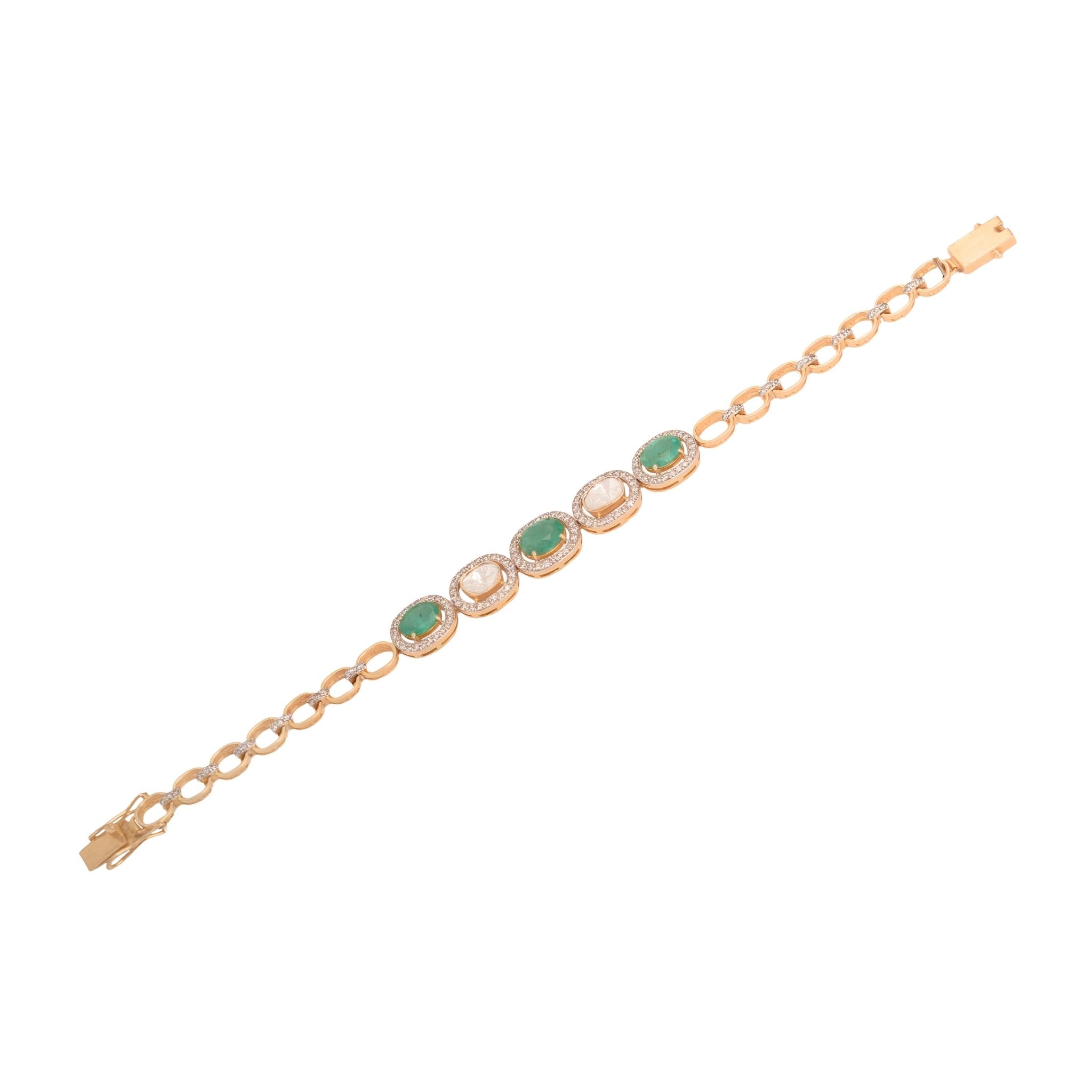 Emerald Polki diamond bracelet with green emeralds and diamonds