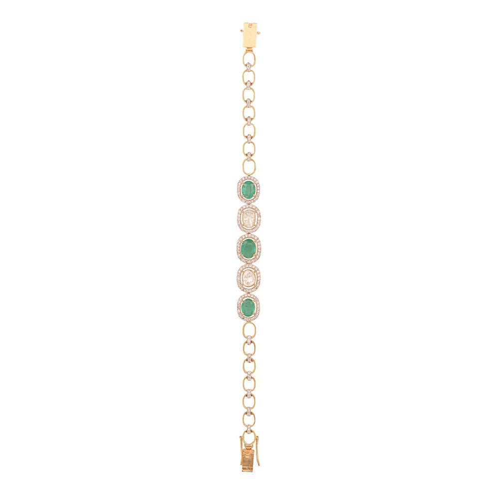 Emerald Polki diamond bracelet with green emeralds and diamonds