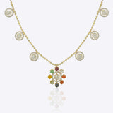 18K gold Navratna Bloom necklace with a radiant bloom and delicate drops.