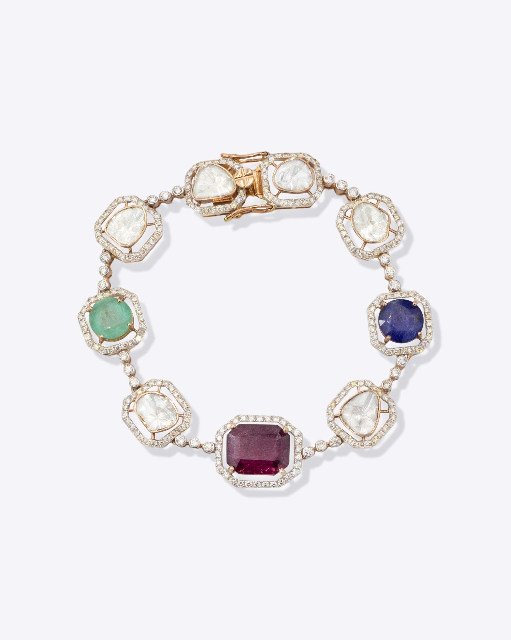 Prismatic Polki Bracelet in 14K gold with vibrant multicolour Polki diamonds