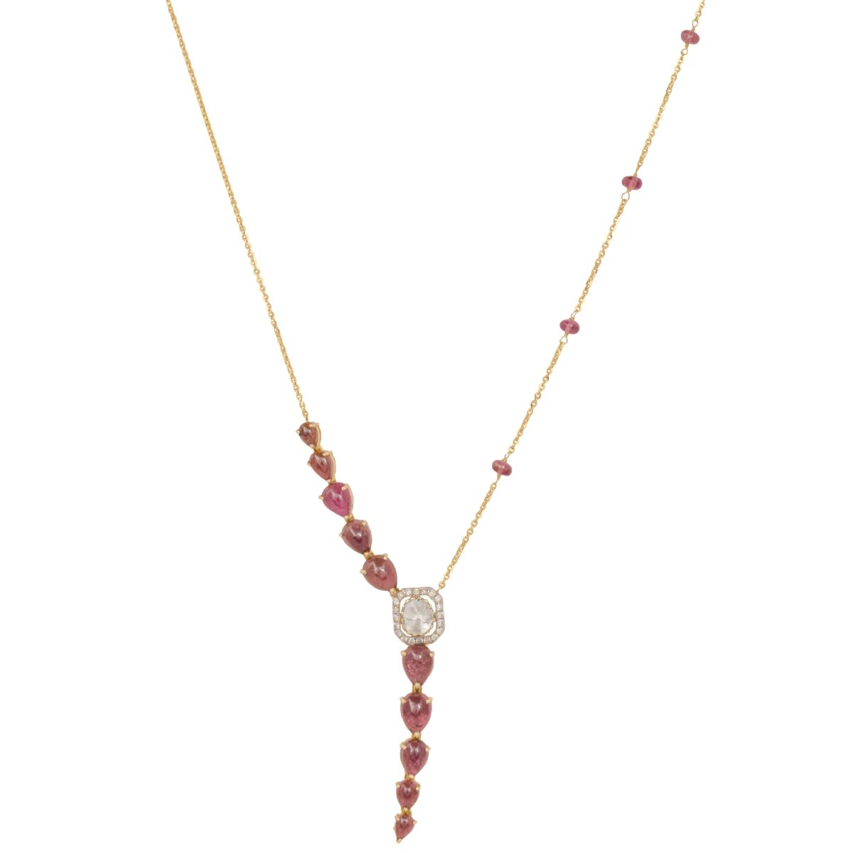 Polki Rose Cascade necklace with multi-stone drops and handcrafted motifs captured in detail