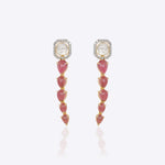 Rose Cascade Earrings in 14k gold with Polki and tourmaline droplets