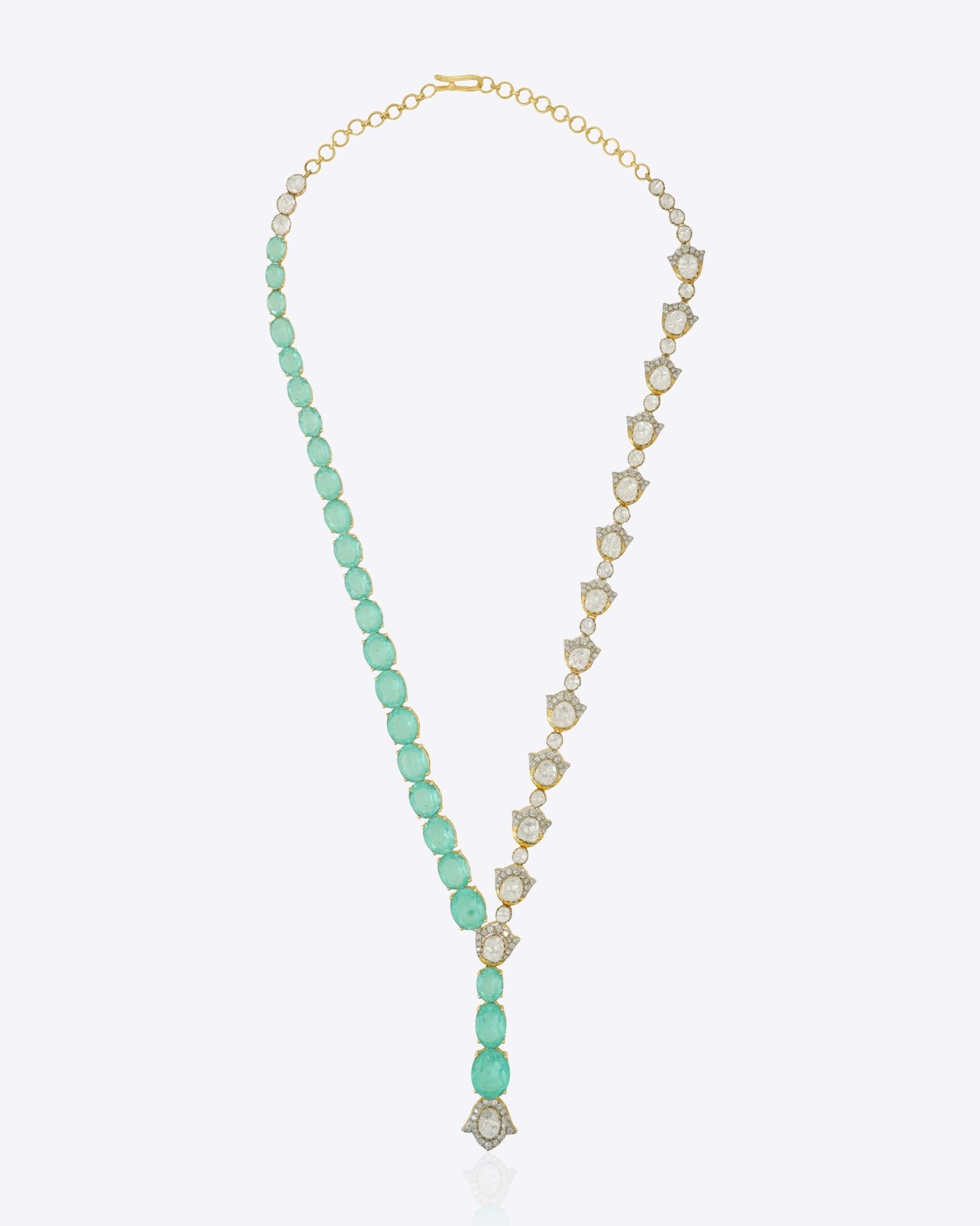 14k gold necklace with heritage Polki and green stone centerpiece