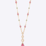 Ruhani Trail Pendant in 18K gold with Polki halos and a sculptural ruby drop