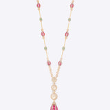 Ruhani Trail Pendant in 18K gold with Polki halos and a sculptural ruby drop
