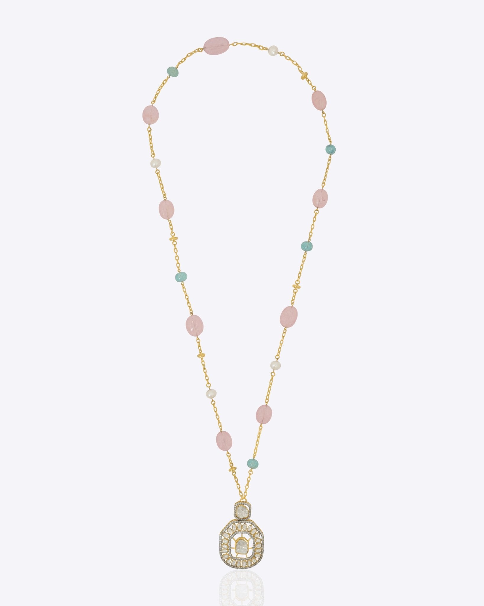 Ethereal Grace Polki Necklace with uncut diamonds and floral motifs in 18K gold