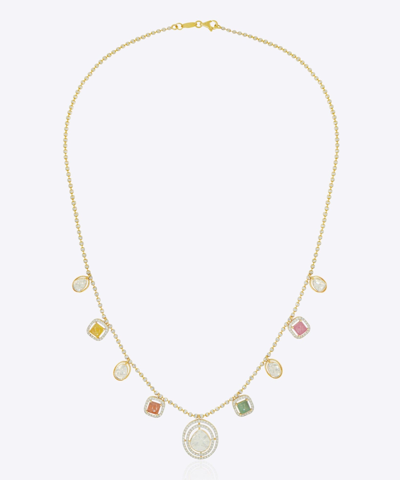 18K gold necklace with soft radiant drops in fluid symmetry
