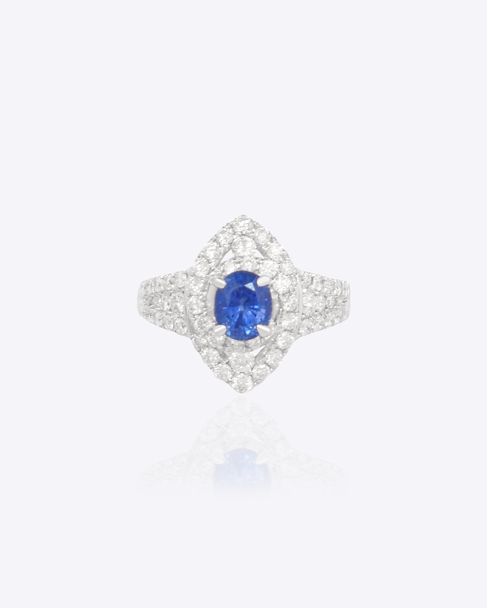 Sapphire Serenity Ring in a 14K gold and silver dual-tone finish with a diamond halo