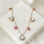 Blush Diamond Polki Necklace in 14k gold with polki sparkle and ruby florals.