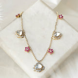 Blush Diamond Polki Necklace in 14k gold with polki sparkle and ruby florals.