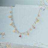 Gemstone Garland Necklace in 14K gold with colourful gemstones and Polki drops.