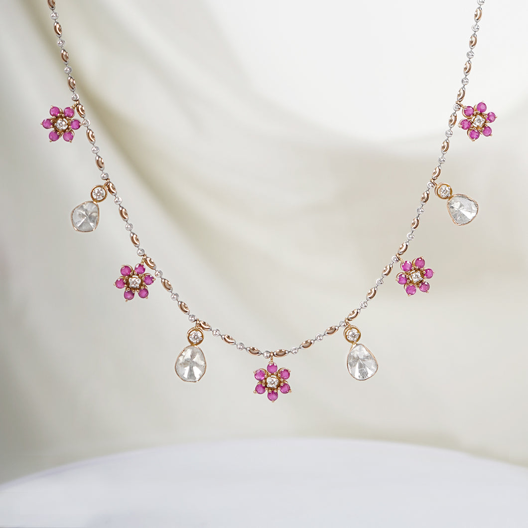 The Floral Symmetry Polki  Diamond Necklace