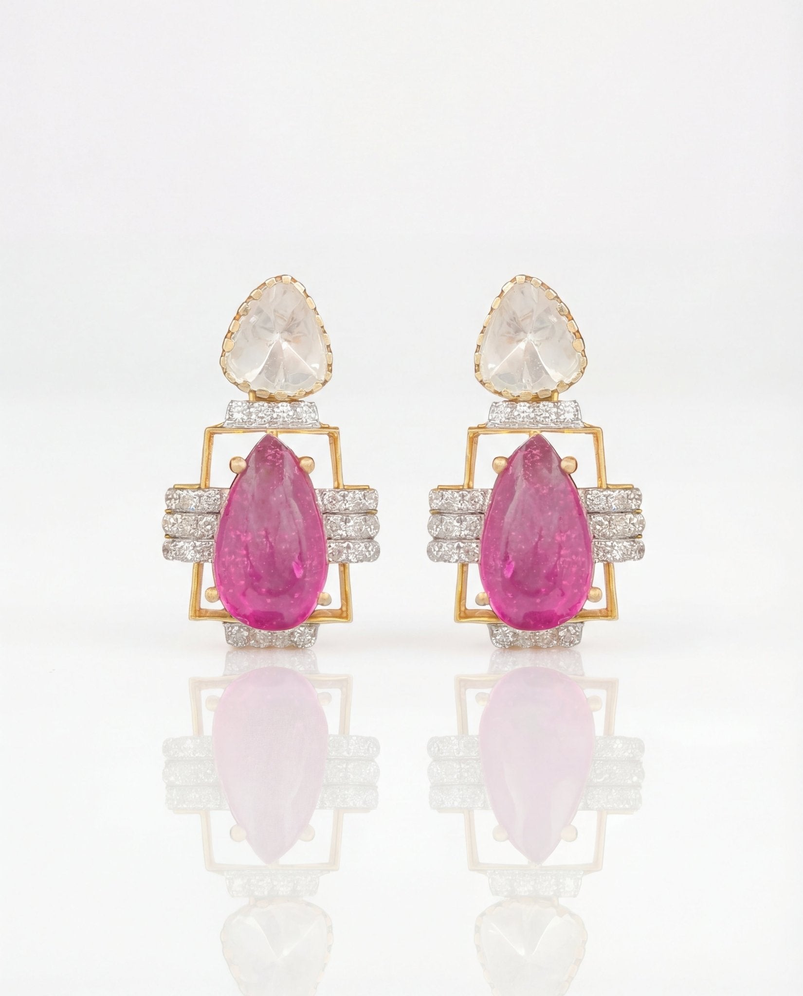 Ruby Frame Earrings | 14k Gold with Polki, Ruby and Diamond Studs – Laa ...