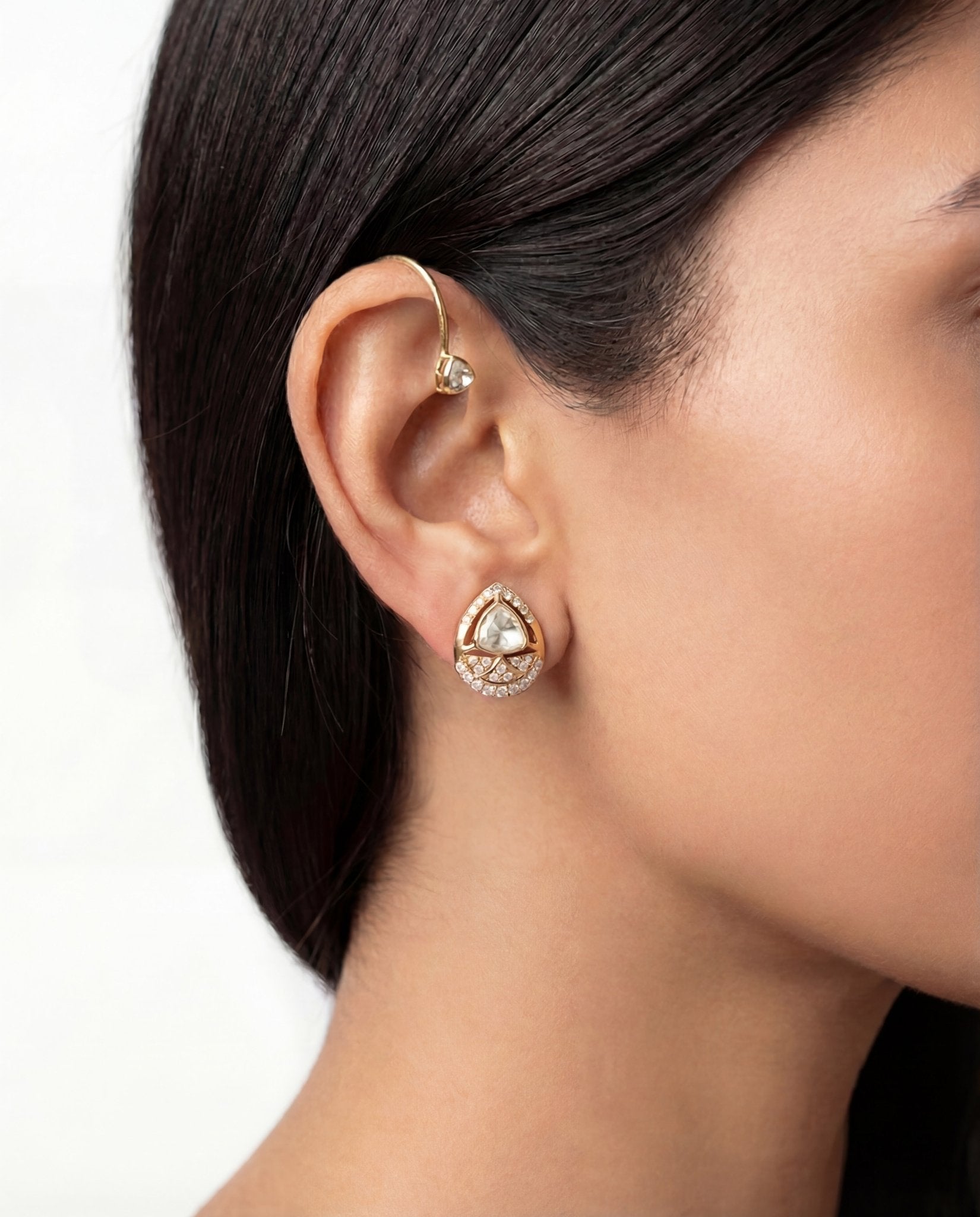 14K gold Cirelle Chain Drop earrings with elegant Polki detailing and delicate moving chains.