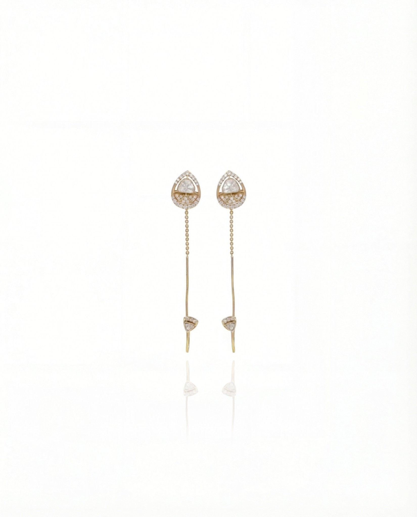 14K gold Cirelle Chain Drop earrings with elegant Polki detailing and delicate moving chains.