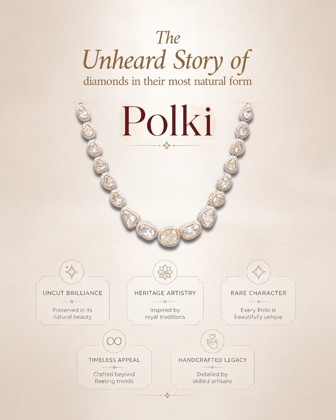 Educational banner explaining the beauty and artistry of Polki diamonds