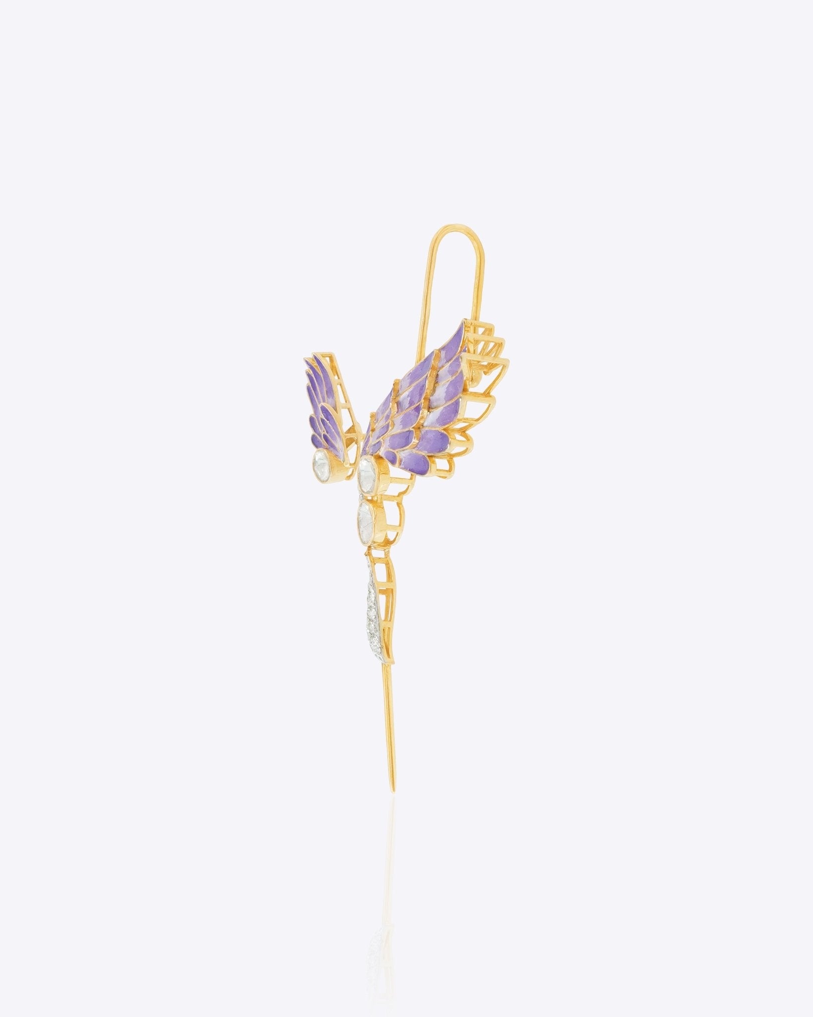 14k gold asymmetrical Polki earring set with a stud and earcuff