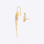 14k gold asymmetrical Polki earring set with a stud and earcuff