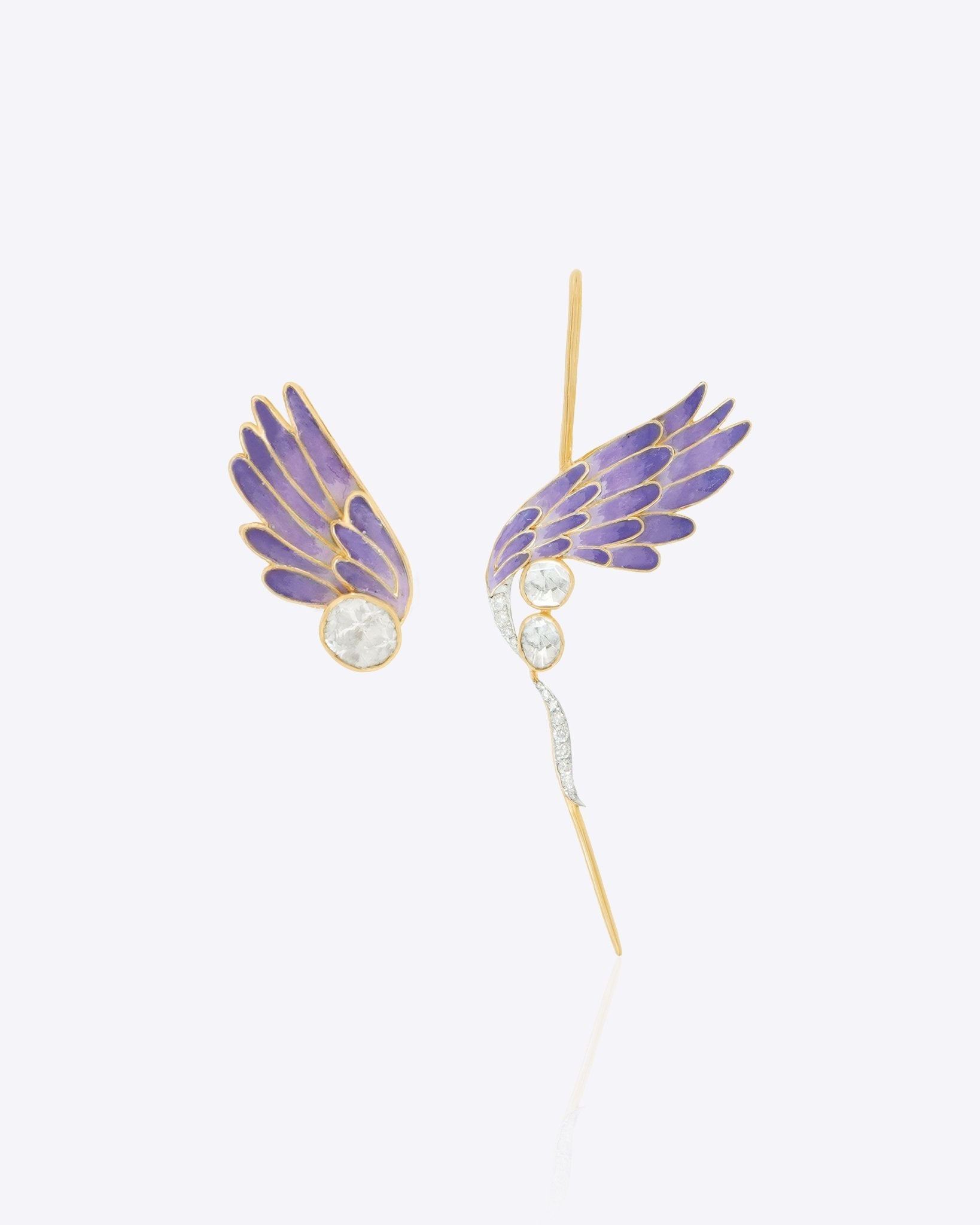 14k gold asymmetrical Polki earring set with a stud and earcuff