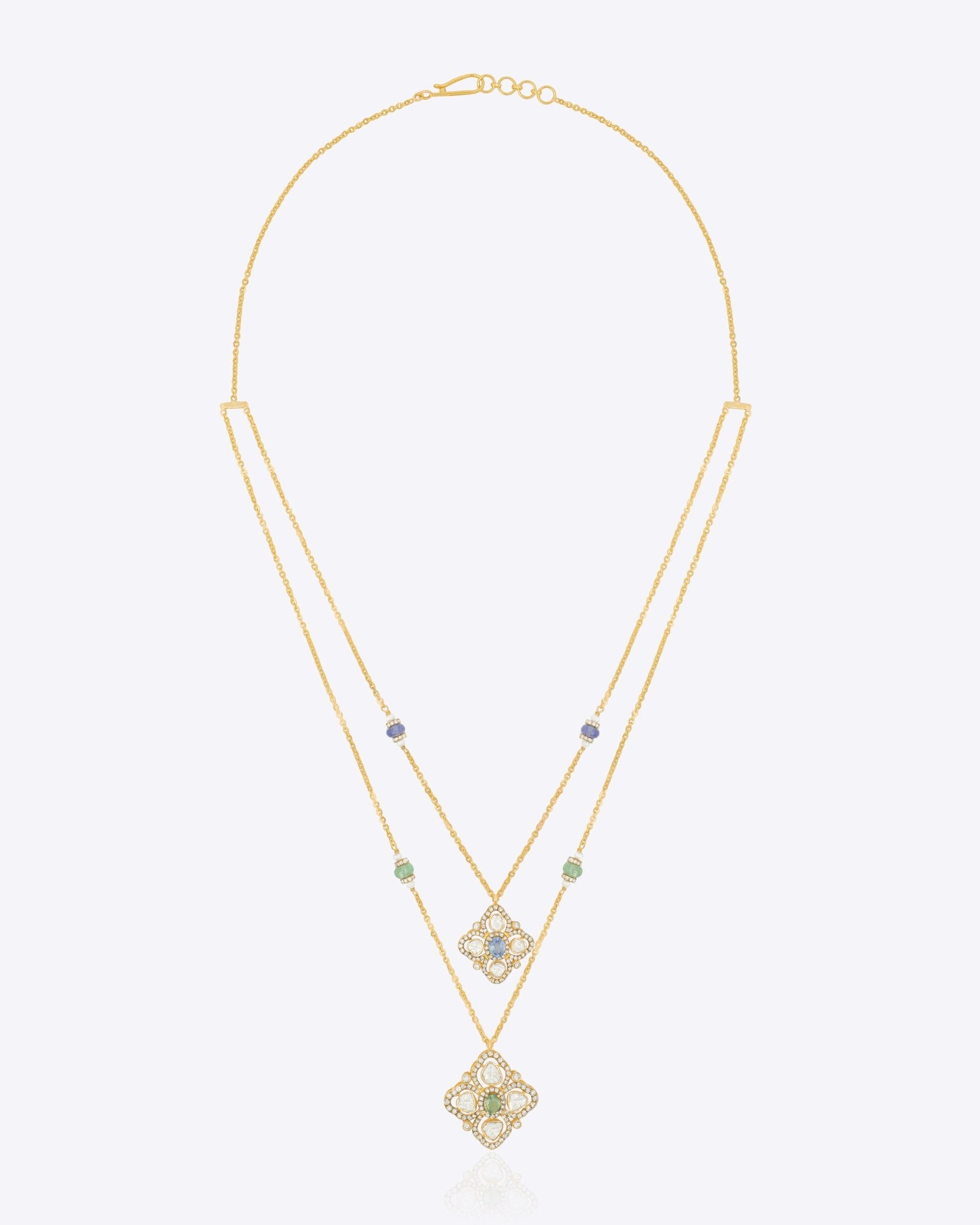 14k gold Polki Crossfire Necklace with a radiant Polki diamond cross design.