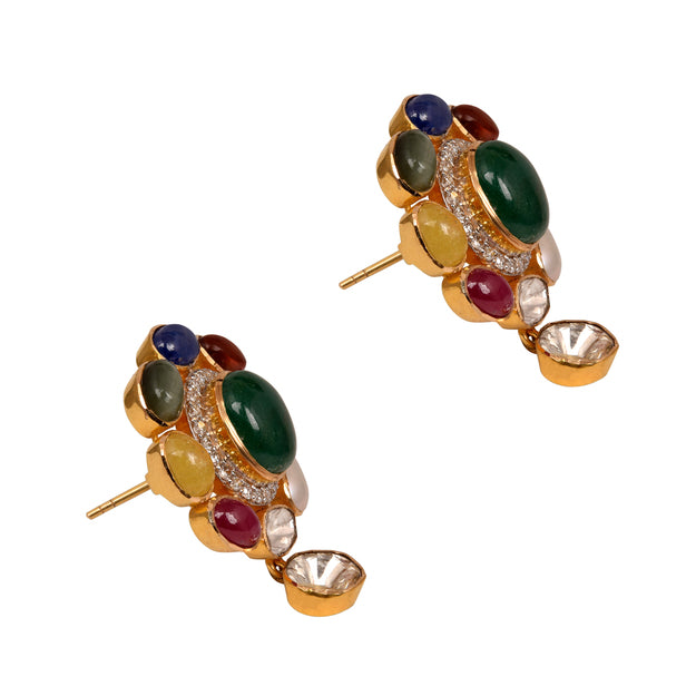 Ruby Pearl Turquoise Jadau Studs in 22ct Gold GER 097